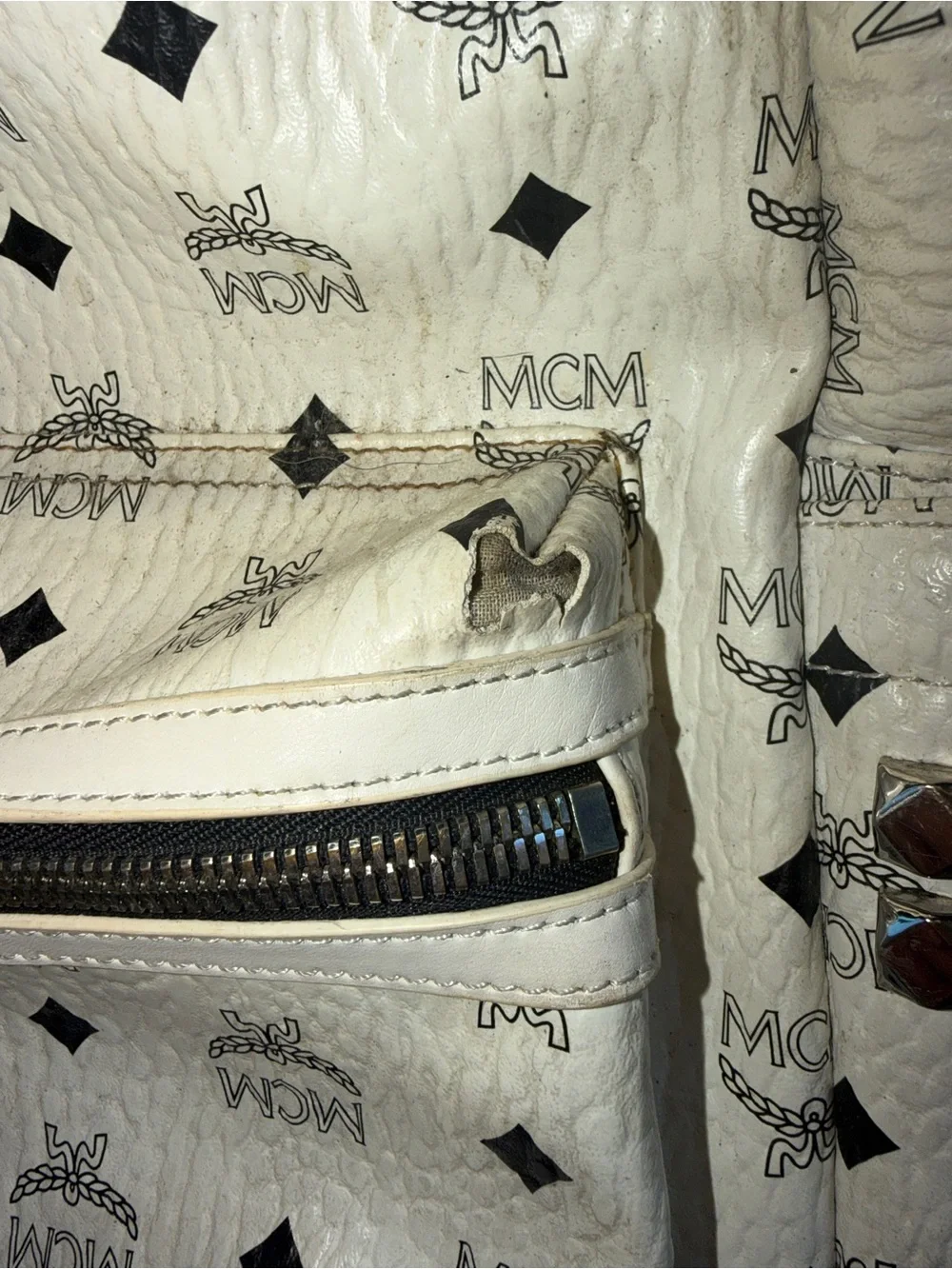 USED MCM Black & White Studded Backpack.